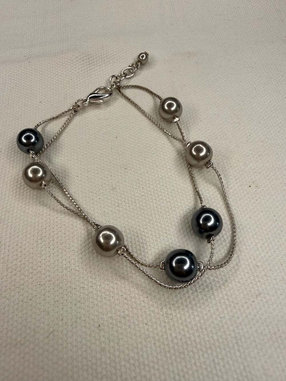 RMN Roman Two-Strand Silver-Tone Bracelet with Gray and Black Faux Pearl Beads a